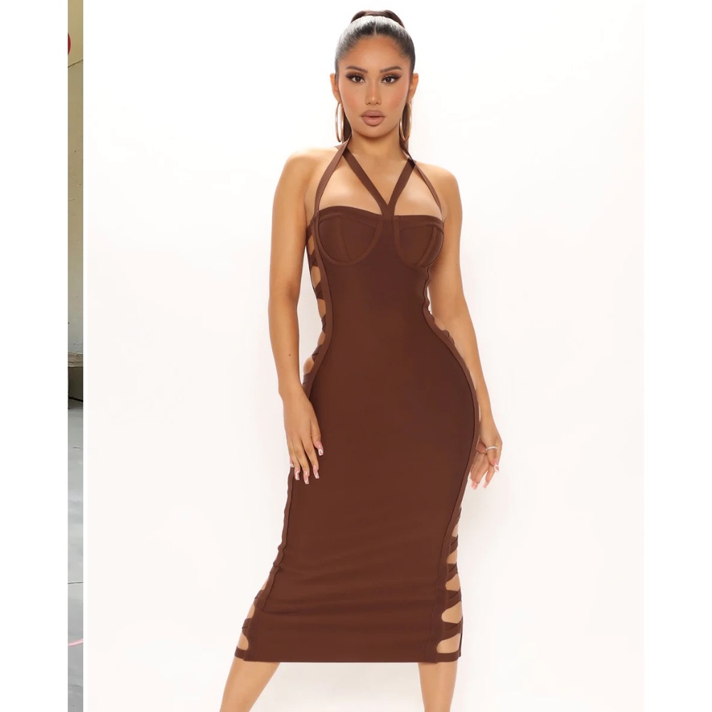 Fashion Nova Babe Bandage Midi Dress - Brown